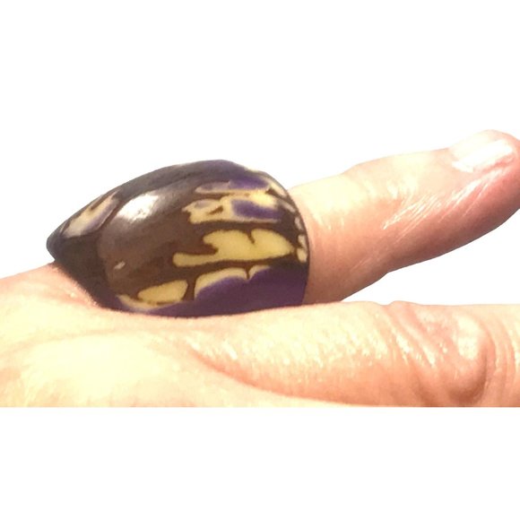 Purple Tagua Nut Ring Sustainable Vegan Ivory Handmade Boho Organic Sz 8 - Picture 2 of 6